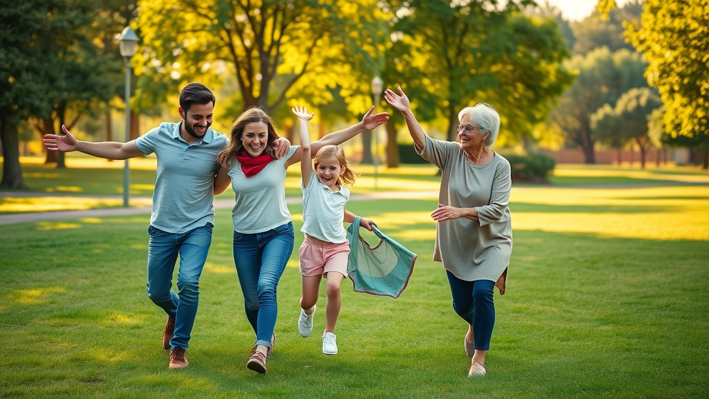 Pain-free family playing outdoors after nucca chiropractic care improvements