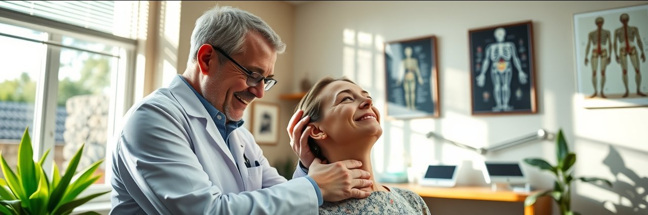 Chiropractor providing gentle neck adjustment at a Rockford clinic, showcasing expert chiropractic care.