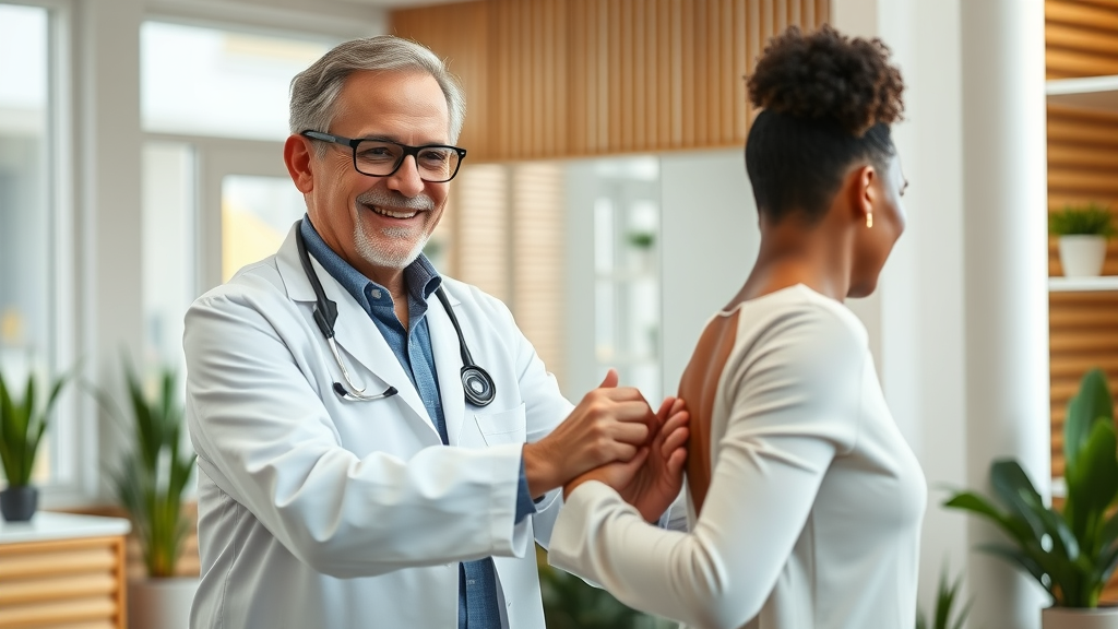 Chiropractic care Rockford clinic with friendly chiropractor and relaxed patient.